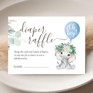 Elephant Blue Balloon Baby Shower Diaper Raffle Enclosure Card