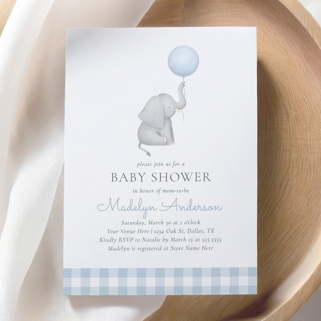 Elephant Blue Balloon Boy Baby Shower Invitation (Creator Uploaded)
