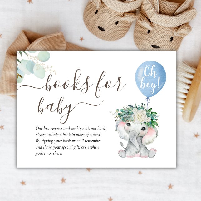 Elephant Blue Balloon Greenery Books for Baby Enclosure Card (Creator Uploaded)