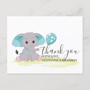 Elephant Blue Balloons Thank You Card