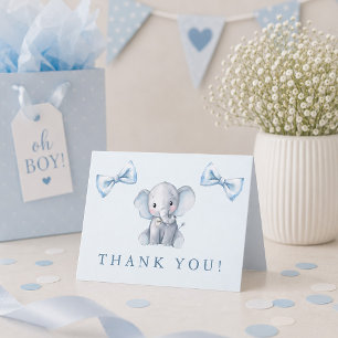 Elephant Blue Bow Tie Baby Boy Shower Thank You Card