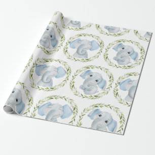 Elephant Blue Boy Baby Shower Wrapping Paper