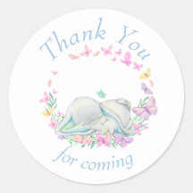 Elephant blue Butterflies Baby Shower Thank You 