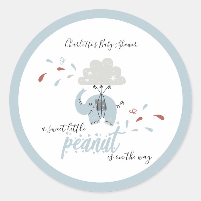 Elephant Blue Cute Boy's Baby Shower Classic Round Sticker (Front)