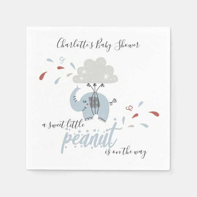 Elephant Blue Cute Boy's Baby Shower Napkins (Front)