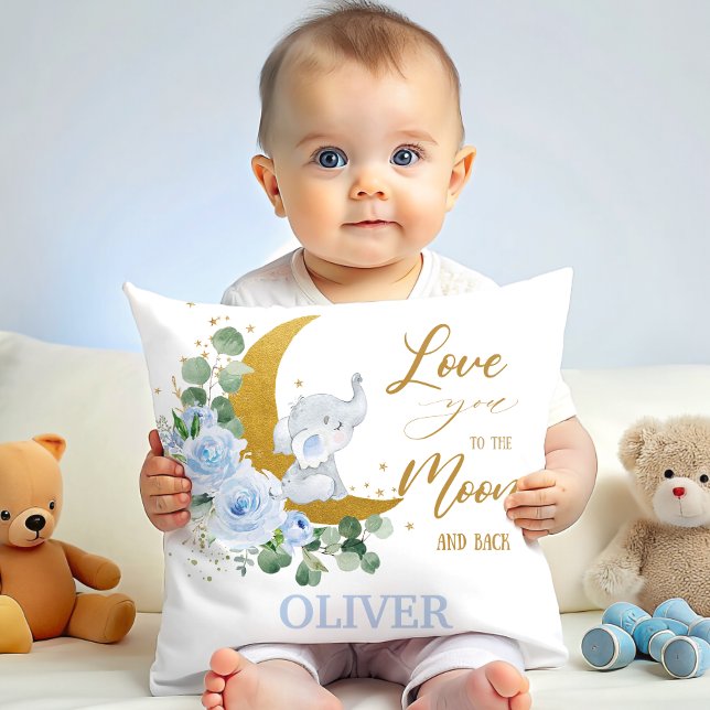 Elephant Blue Floral Love you to the Moon and Back Cushion (Creator Uploaded)