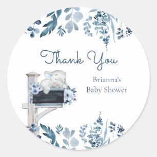 Elephant Blue Flowers Baby Shower by Mail Classic Round Sticker