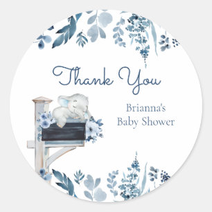 Elephant Blue Flowers Baby Shower by Mail Classic Round Sticker