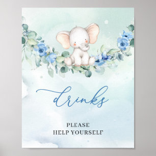 Elephant blue flowers eucalyptus wreath drinks poster