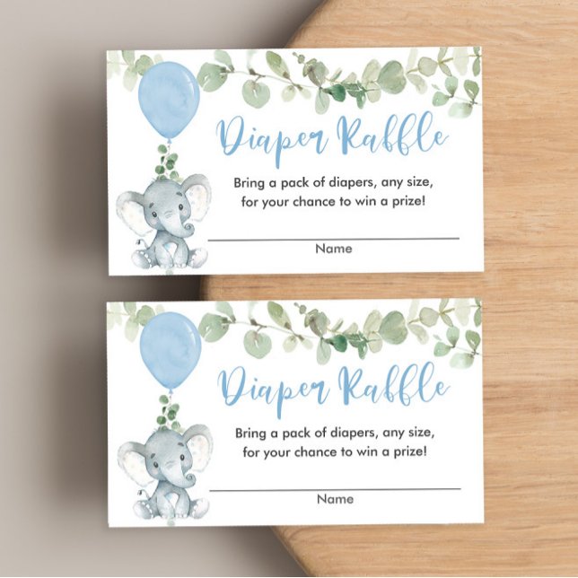 Elephant blue greenery boy shower diaper raffle enclosure card (Creator Uploaded)
