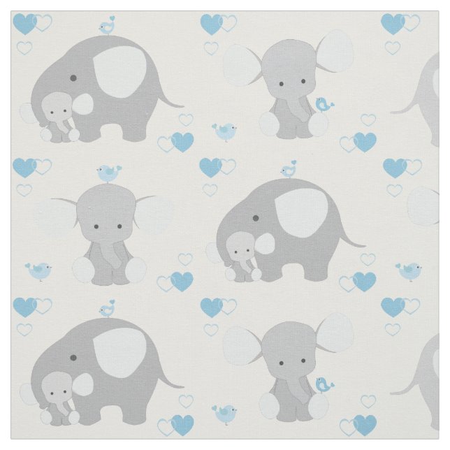 Elephant Blue Grey Safari Animals Nursery Baby Boy Fabric (Swatch)