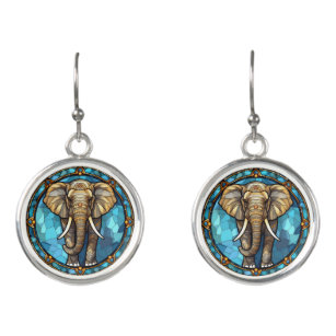 Elephant Blue Mosaic Stained Glass Earrings