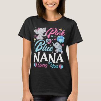Elephant Blue Pink Nana Loves You Pregnancy Reveal T-Shirt