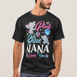 Elephant Blue Pink Nana Loves You Pregnancy Reveal T-Shirt