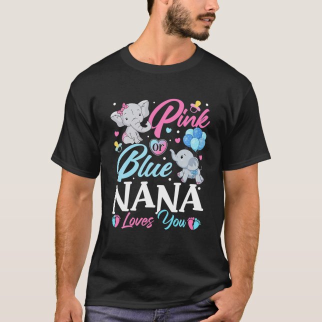 Elephant Blue Pink Nana Loves You Pregnancy Reveal T-Shirt (Front)