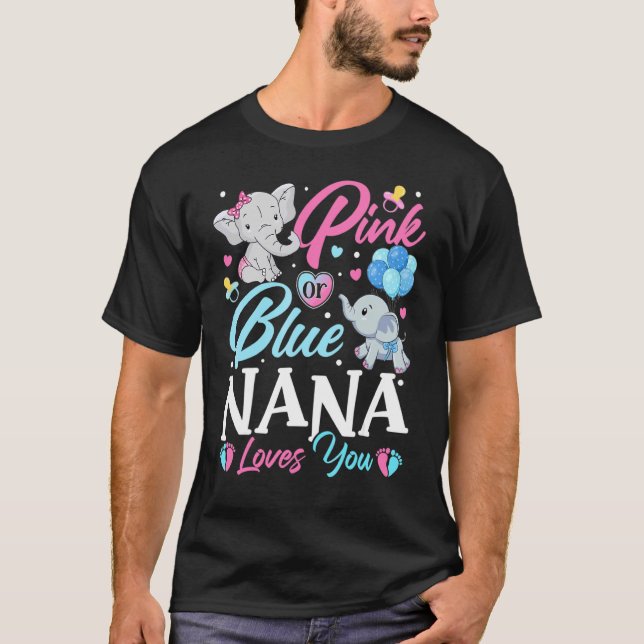 Elephant Blue Pink Nana Loves You Pregnancy Reveal T-Shirt (Front)