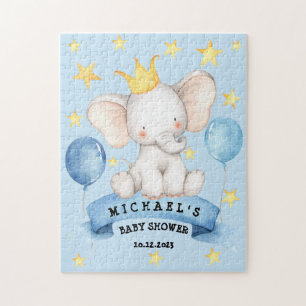 Elephant Blue Stars Ribbon Game Baby Shower Jigsaw Puzzle