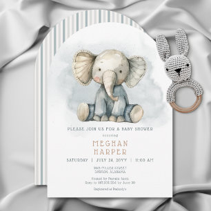 Elephant Blue Striped Arch Baby Shower Invitation