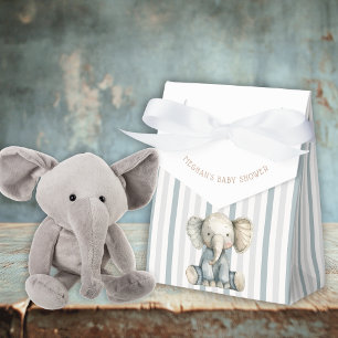 Elephant Blue Striped Baby Shower Favour Box