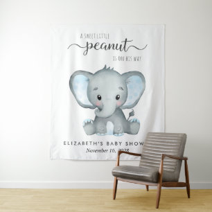 Elephant Blue Watercolor Baby Boy Shower Backdrop Tapestry
