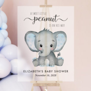Elephant Blue Watercolor Baby Boy Shower Frosted Acrylic Sign