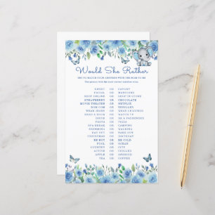 Elephant Blue Would She Rather Baby Shower Game