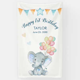 Elephant Blush Blue Star Happy 1st Birthday Banner