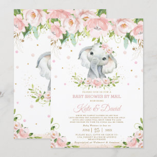 Elephant Blush Floral Virtual Baby Shower by Mail Invitation