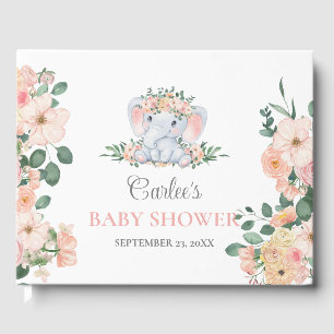 Elephant Blush Pink Floral Baby Shower Guest Book