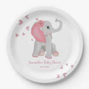 Elephant Blush Pink Watercolor Girl Baby Shower P Paper Plate