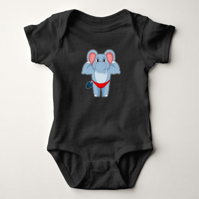Elephant Bodybuilder Bodybuilding Baby Bodysuit (Front)