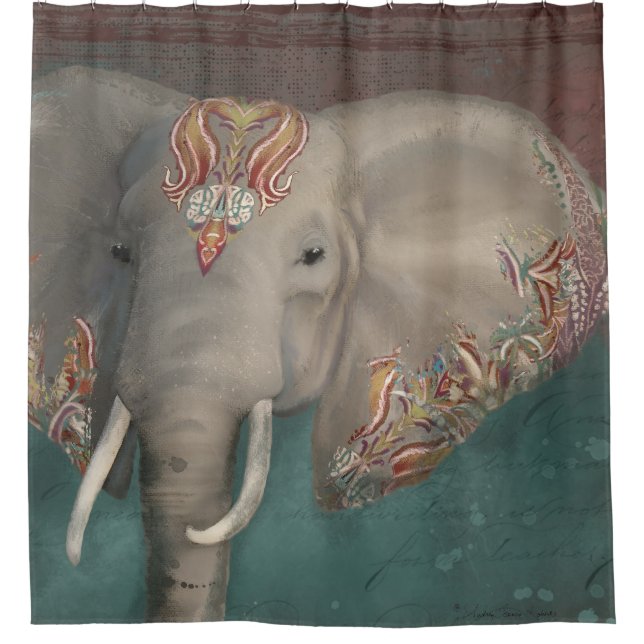 Elephant Boho Bohemian Tribal Kashmir Kani Shower Shower Curtain (Front)