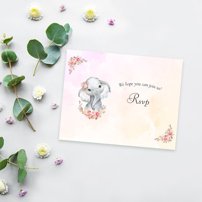 Elephant Boho Chic Coral Baby Shower RSVP (Creator Uploaded)