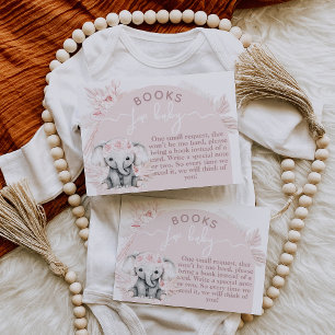 Elephant Boho Floral Pink Baby Shower book Enclosure Card