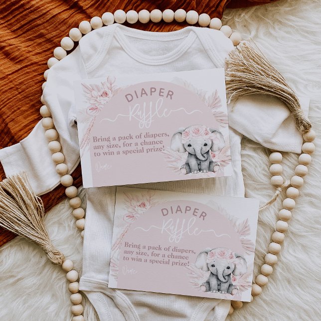 Elephant Boho Floral Pink Baby Shower diaper Enclosure Card (Creator Uploaded)