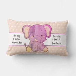 Elephant Boho Peach Pink Baby Stats Nursery Lumbar Cushion