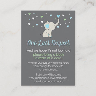 Elephant Book Request Card, Elephant baby shower Enclosure Card