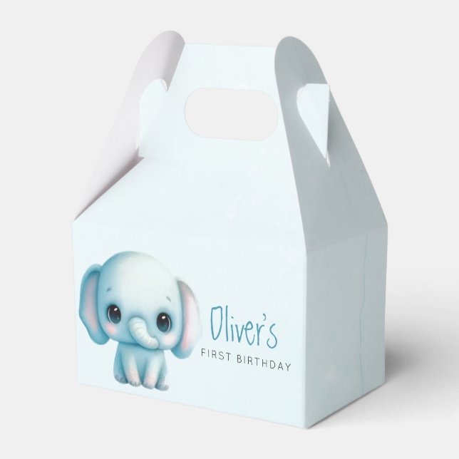 Elephant boy 1st birthday  favour box (Front Side)