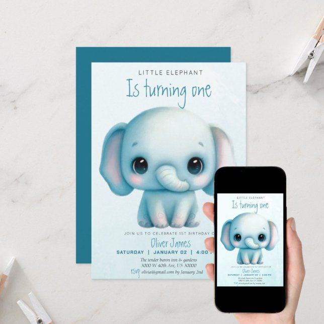 Elephant boy 1st birthday  invitation (Creator Uploaded)