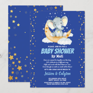 Elephant boy baby shower by mail moon and star invitation