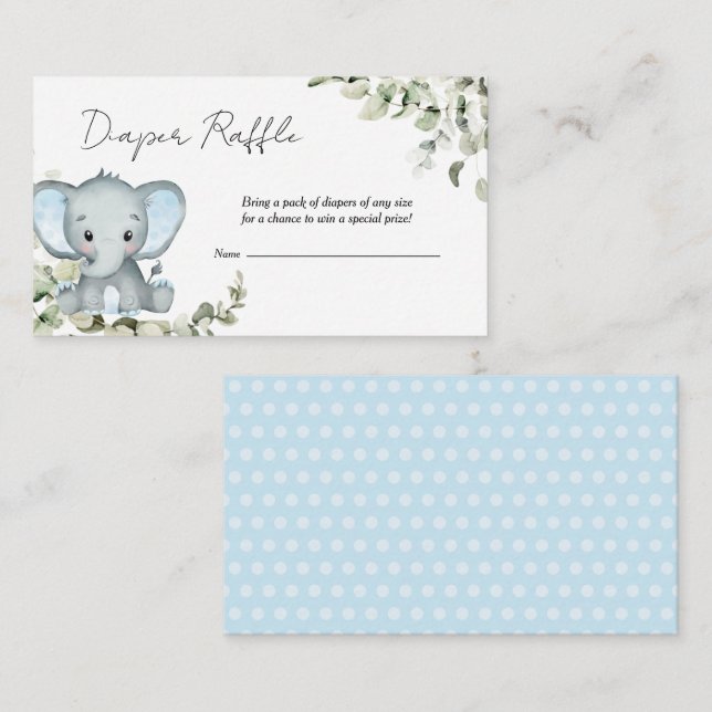 Elephant Boy Baby Shower Diaper Raffle Enclosure Card (Front/Back)