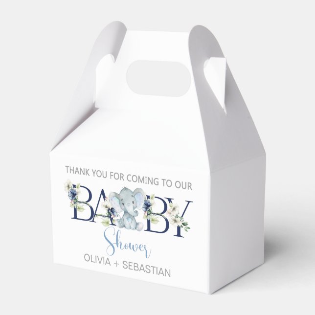 Elephant boy baby shower favour box, treats box. box (Front Side)