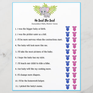 Elephant Boy Baby Shower He Said She Said Game