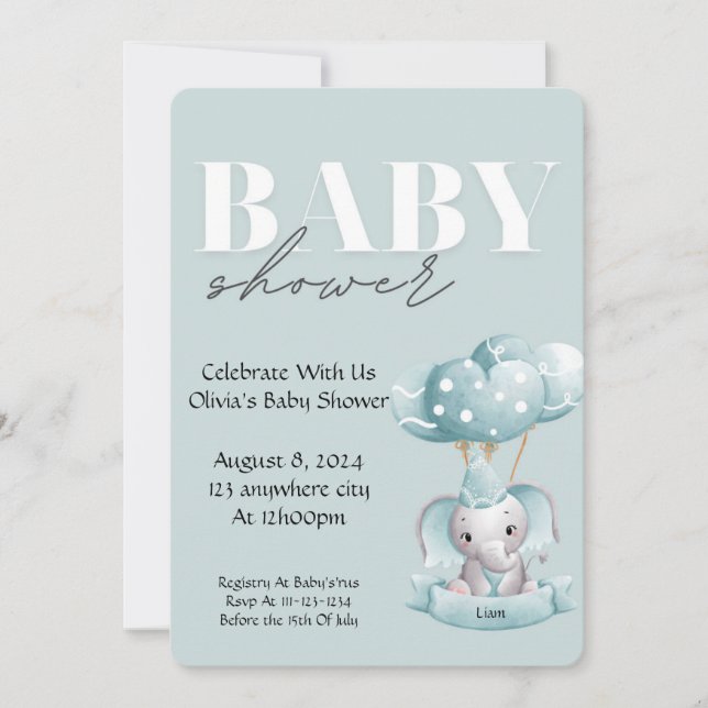 Elephant boy baby shower invitation  (Front)