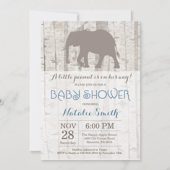 Elephant Boy Baby Shower Invitation Rustic (Front)