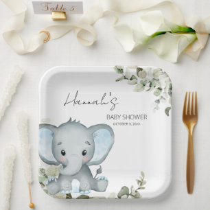 Elephant Boy Baby Shower Paper Plate