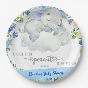 Elephant boy baby shower party paper plate. paper plate