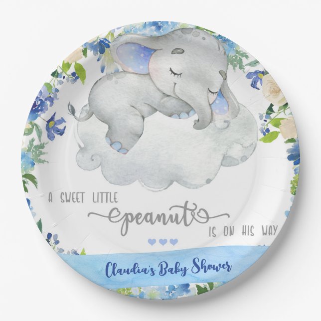 Elephant boy baby shower party paper plate. paper plate (Front)