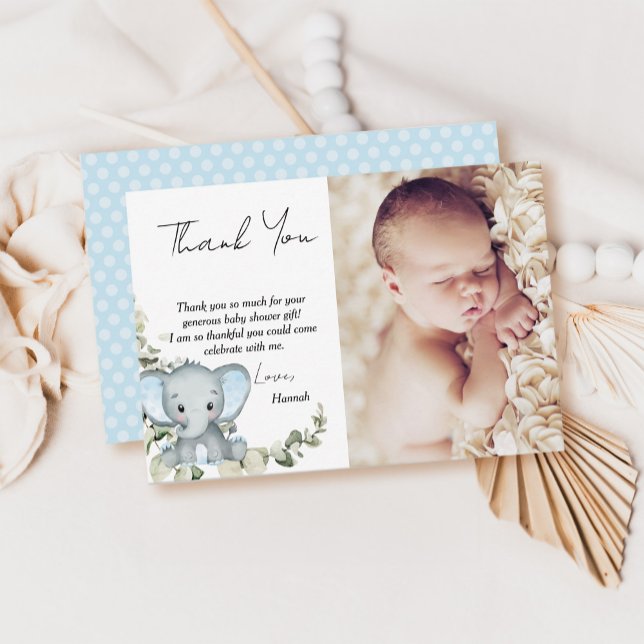 Elephant Boy Baby Shower Photo Thank You Card (Creator Uploaded)