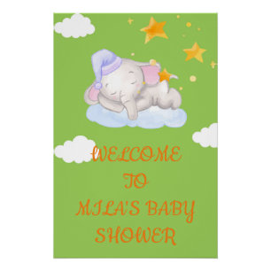 Elephant boy baby shower poster